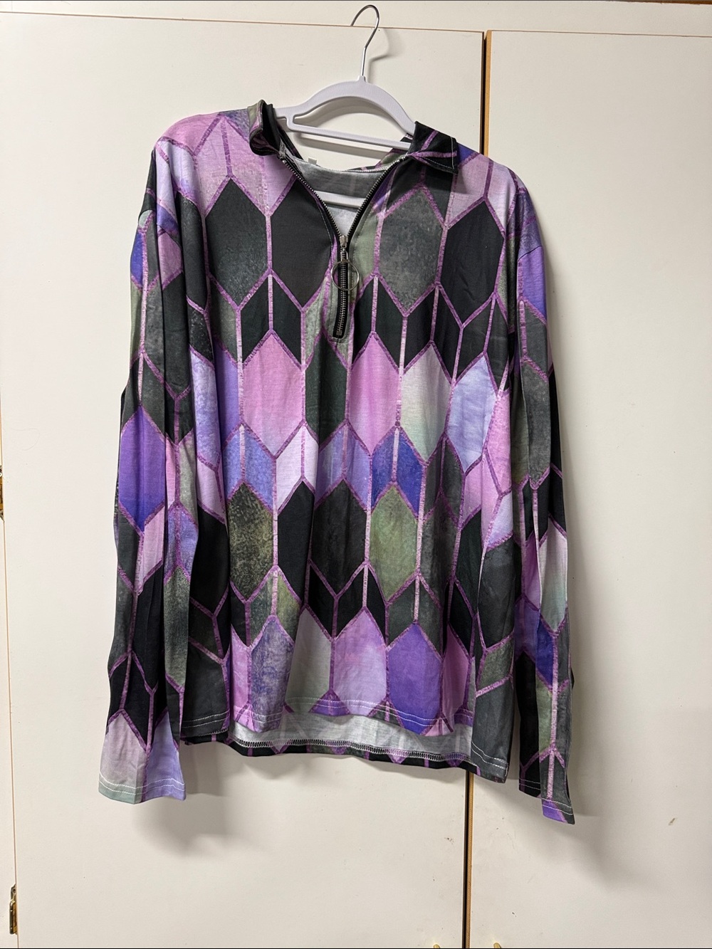 Geometric Purple & Black Half-Zip Pullover